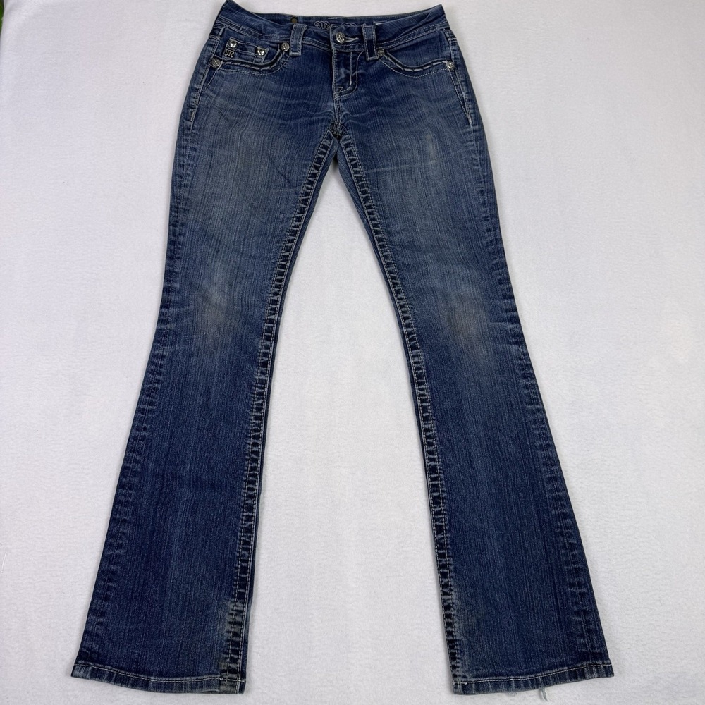 Miss Me JE5730BL Bootcut Jeans Womens 28x33 Dark Wash Rhinestone Embellished